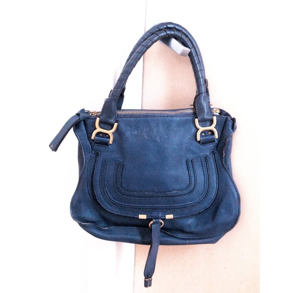 CHLOE MARCIE BAG Medium Calf Leather in a Stunning Blue Color, Gently Used